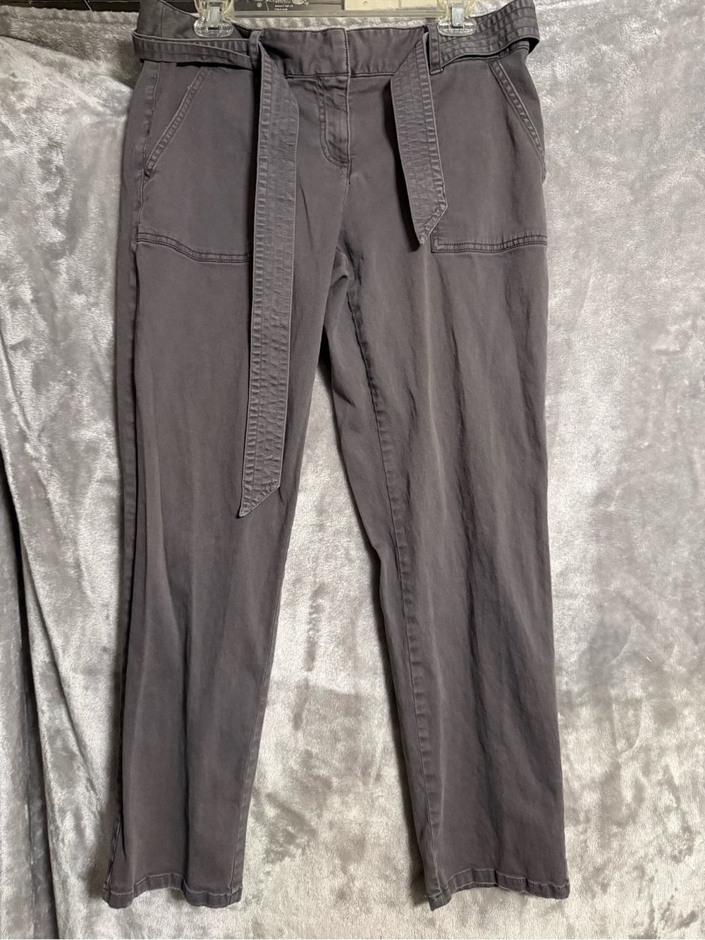 LOFT Women's Charcoal Straight-Leg Chinos with Self Tie Belt